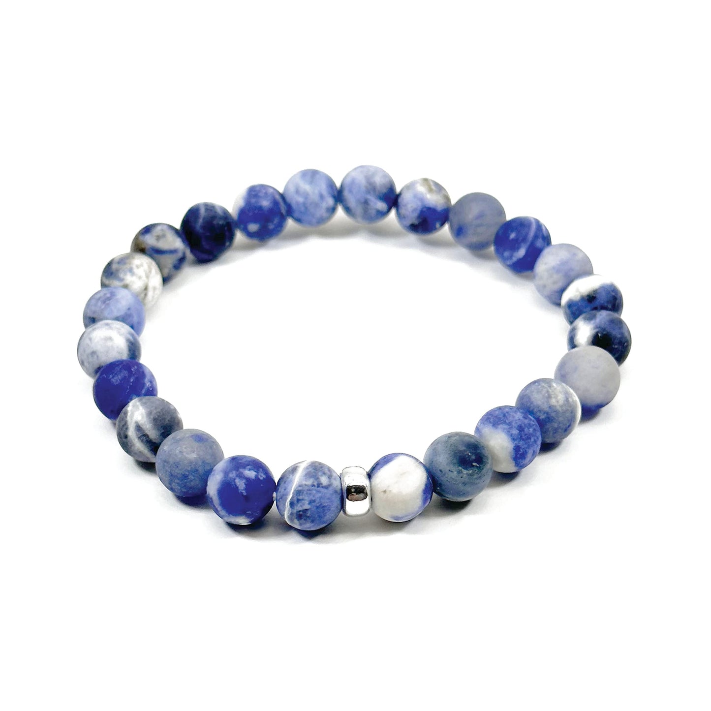 Joyfulmuze Genuine Sodalite Bracelet, Blue And White Spiritual Chakra Stone, Handmade Stretch Jewelry For Women And Men, 8mm Beads Fit 7-8 inch Wrist (Sodalite-Silver)