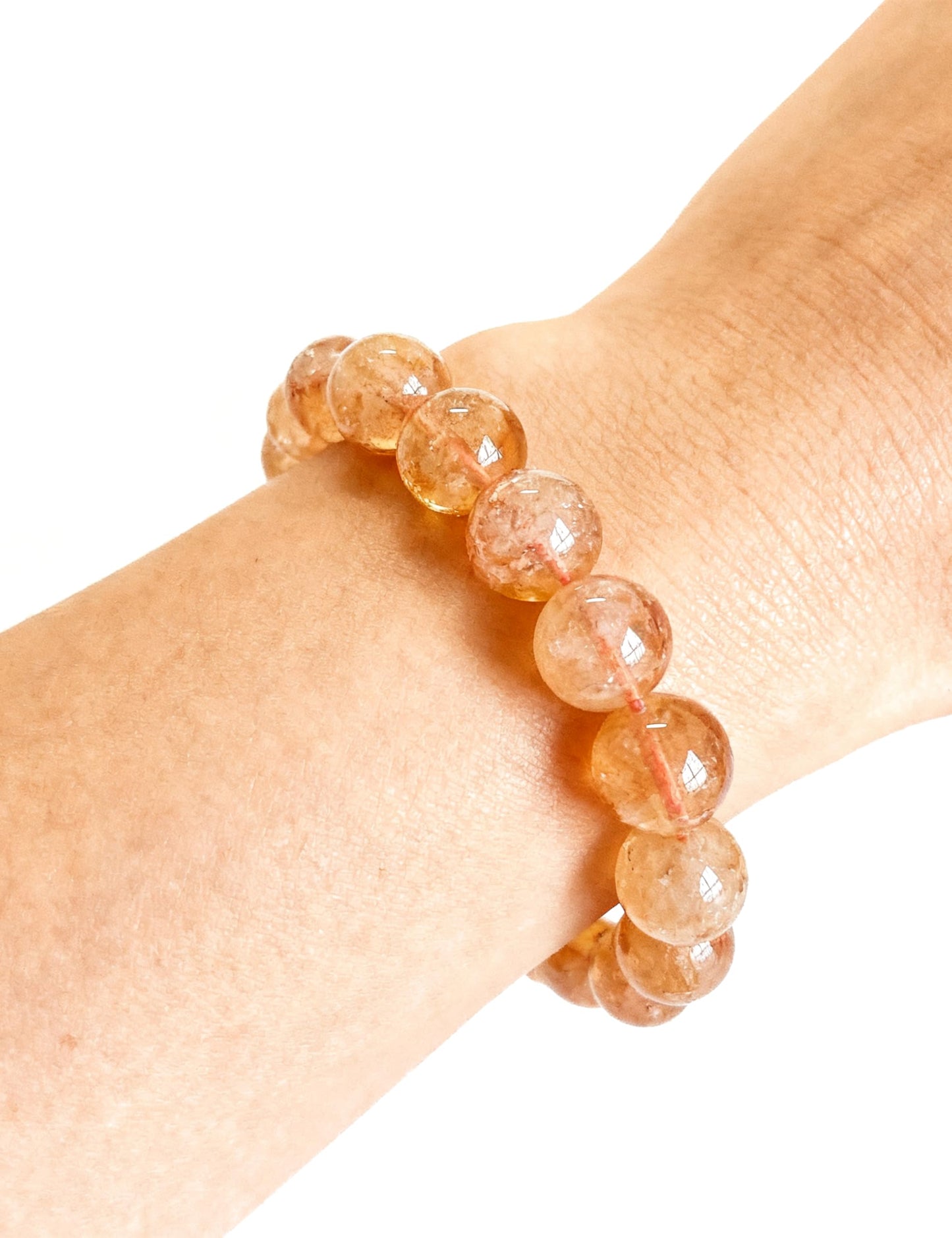 Silan's Yellow Phantom Quartz Bracelet for Women, Natural Crystal Stretch Elastic Adjustable Bracelet with Lucky Card, Gift for Her (9-10mm)