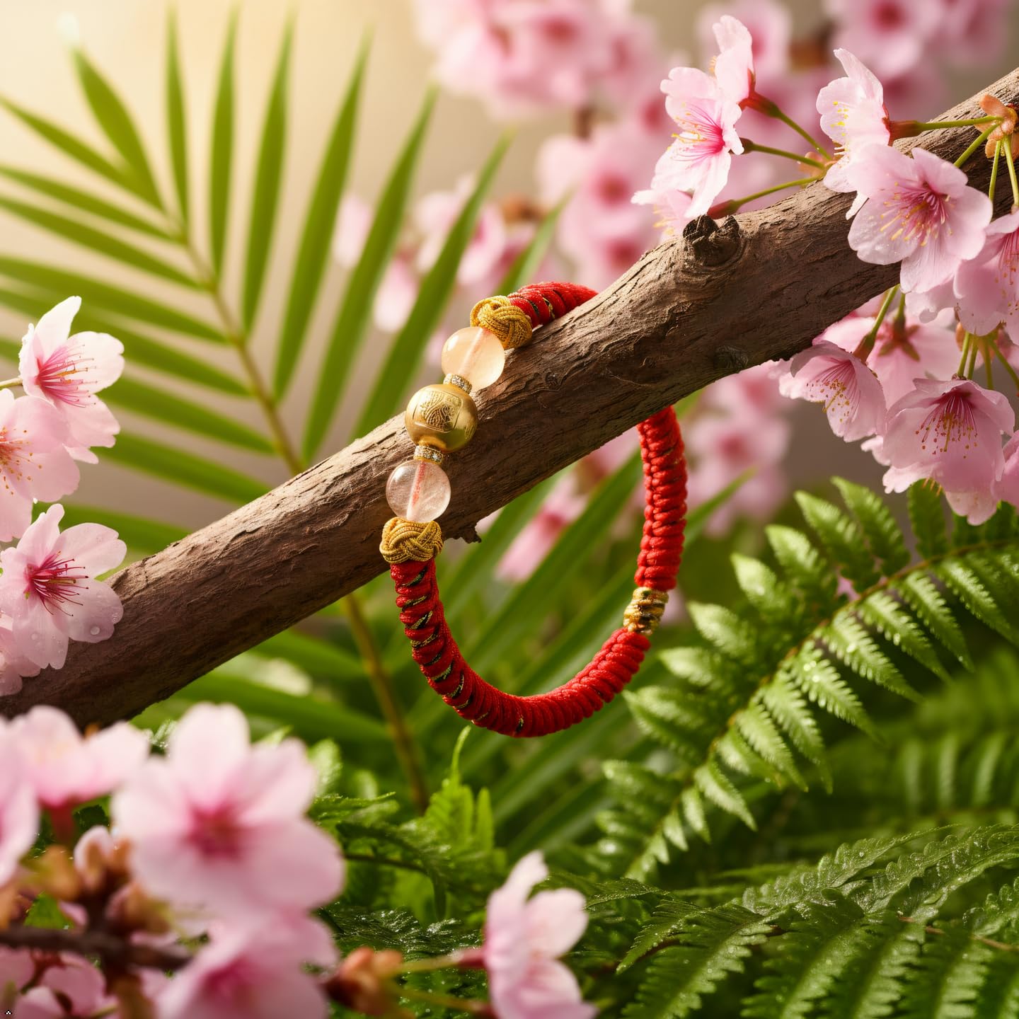 FAIRY CONCEPT Natural Strawberry Quartz & Rose Quartz Red Rope Bracelet for Women - Handmade Healing Crystal Jewelry with Lucky Gold Beads, Heart Chakra Energy Gift