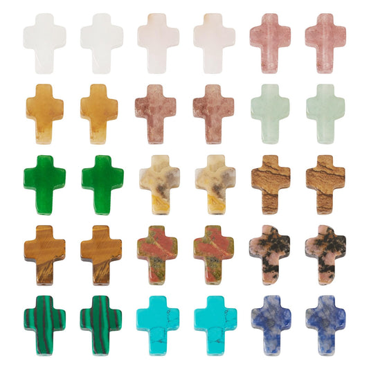 30 Pcs Gemstone Cross Beads Small Crosses Crystal Stone Bead Turquoise Cross Beads Small Crucifix Charms for Easter Holiday Bracelet Necklace Jewelry Making