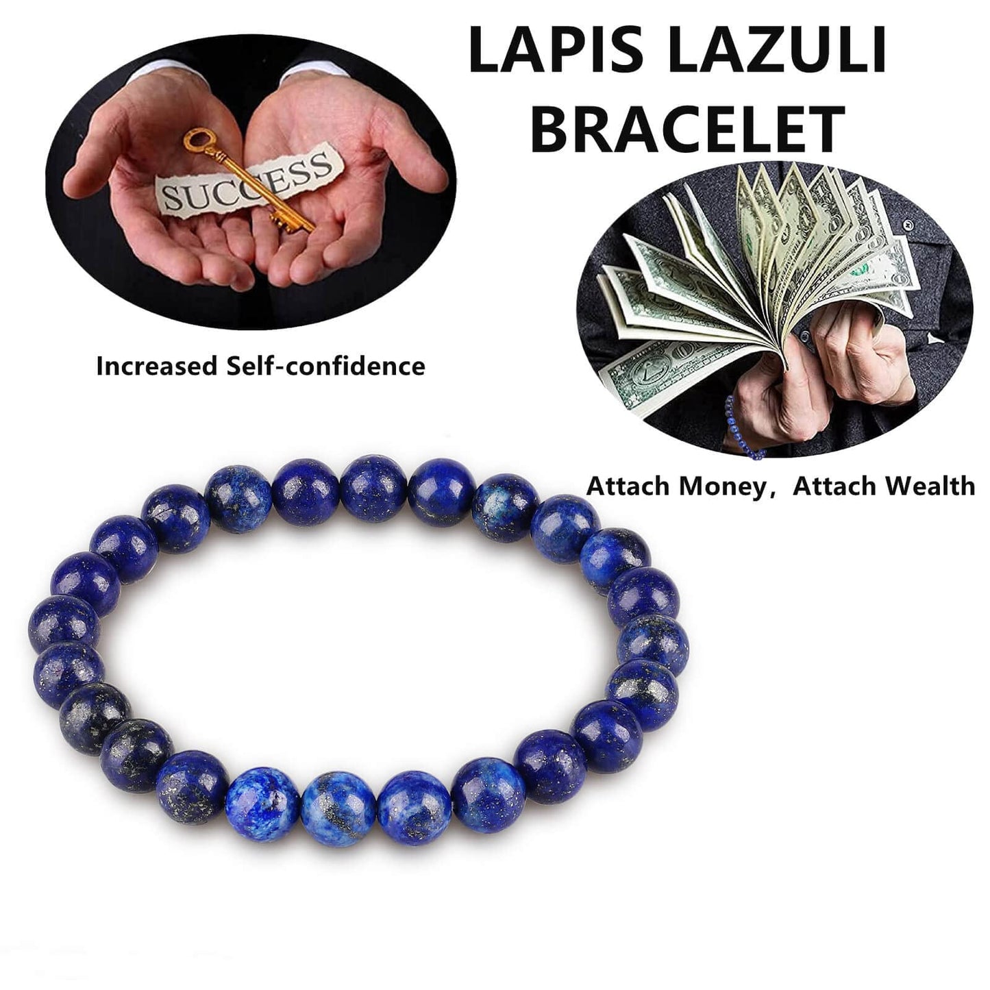Lapis Lazuli Bracelet, Blue Stone Crystal Healing Gemstone Bracelets, Friendship Anxiety Chakra Beaded Protection Bracelet for Men Women Wealth oney Prosperity Feng Shui Good Luck Jewelry Handmade