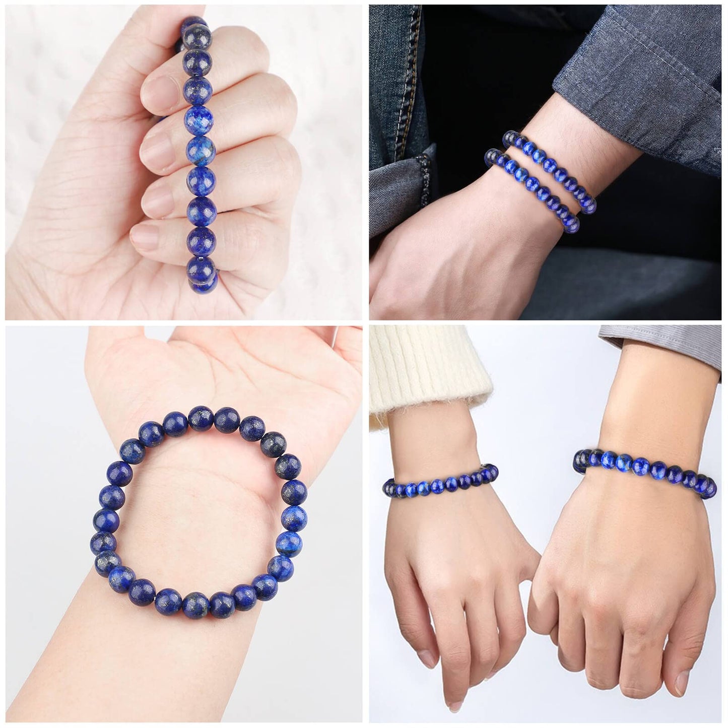 Lapis Lazuli Bracelet, Blue Stone Crystal Healing Gemstone Bracelets, Friendship Anxiety Chakra Beaded Protection Bracelet for Men Women Wealth oney Prosperity Feng Shui Good Luck Jewelry Handmade