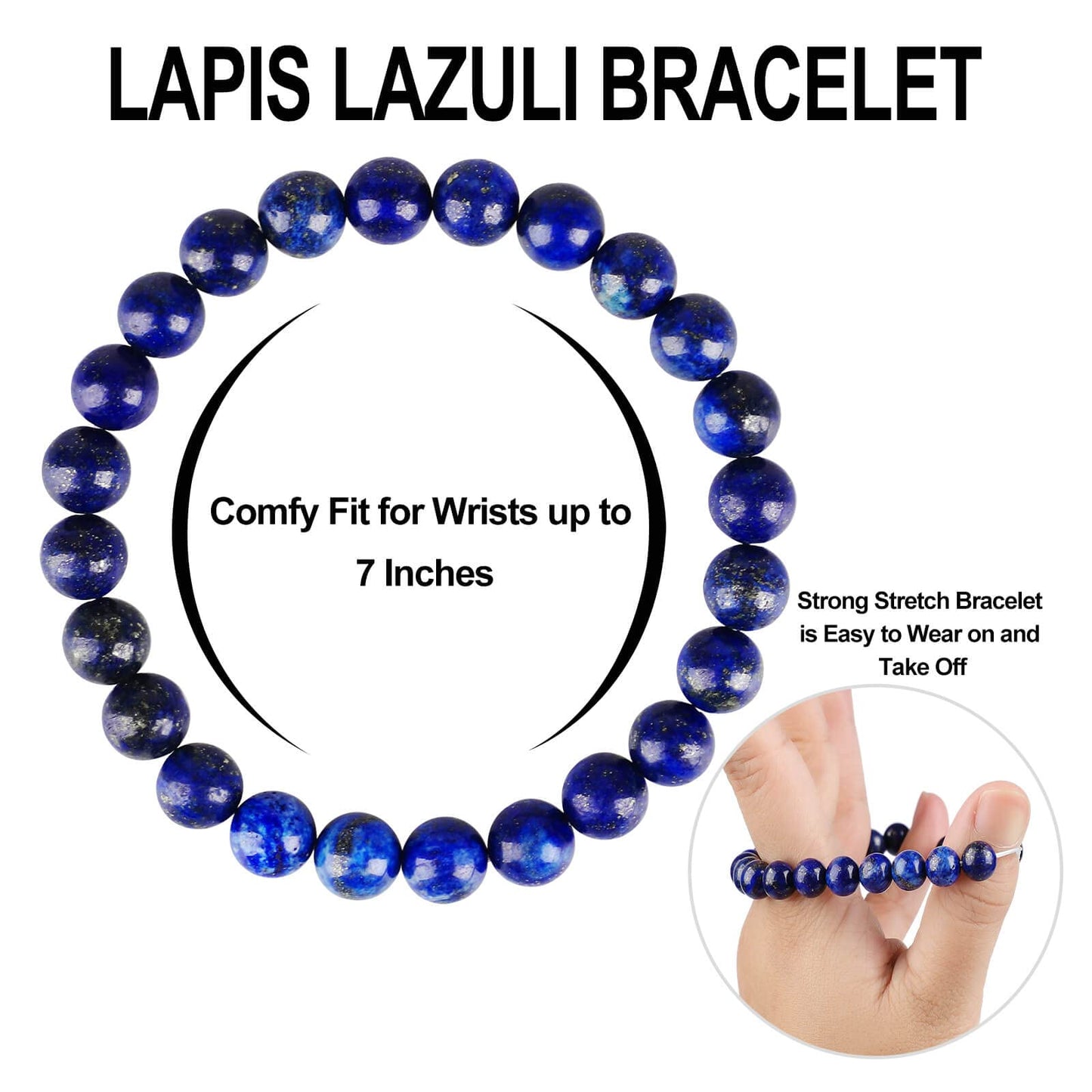 Lapis Lazuli Bracelet, Blue Stone Crystal Healing Gemstone Bracelets, Friendship Anxiety Chakra Beaded Protection Bracelet for Men Women Wealth oney Prosperity Feng Shui Good Luck Jewelry Handmade