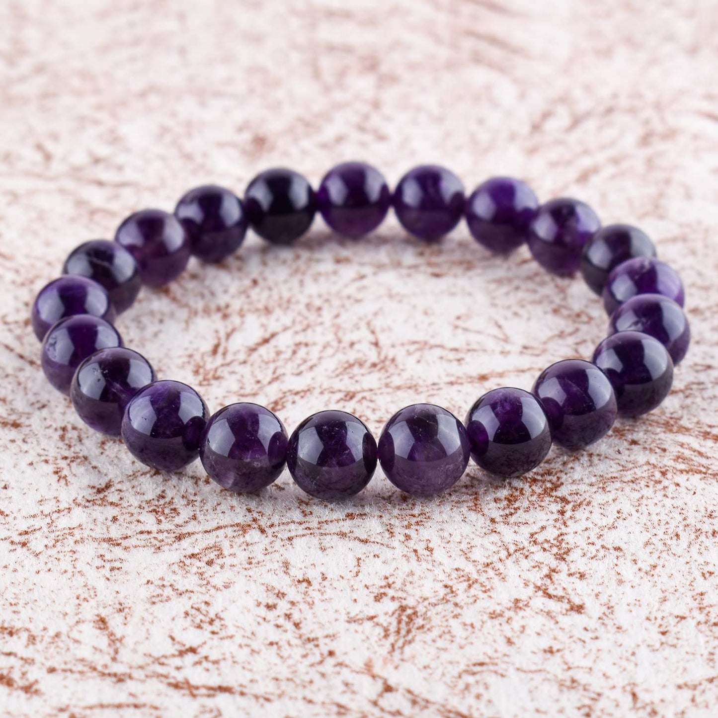 Purification Bracelet Handmade Natural Amethyst Gemstone Bracelet - Chakra Healing Crystals Stretchable Unisex Bracelet - February Birthstone - Genuine Stone Beaded Round Beads 10mm - Yoga - Bracelet