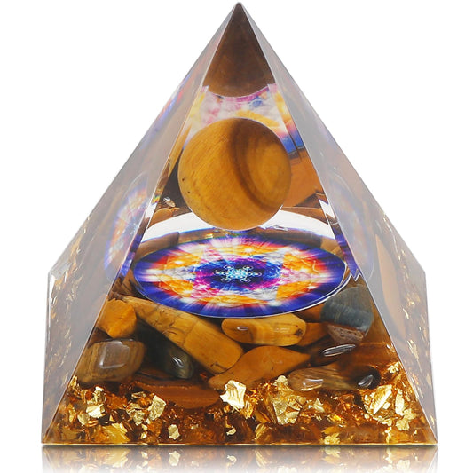 Orgone Pyramid, Orgonite (Tiger-Eye Crystal Pyramid, Orgone Energy Generator for Reduce Stress Healing Meditation Attract Wealth and Lucky(Tiger-Eye Crystal)