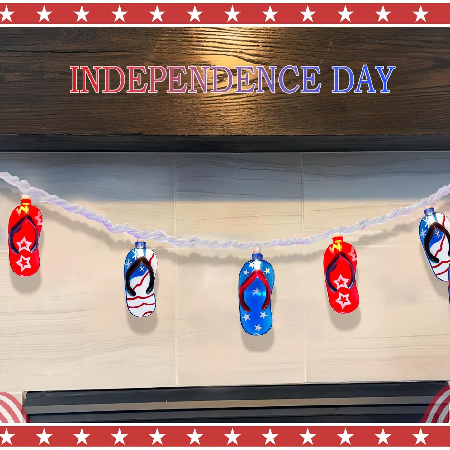 Pallerina 8.5Ft Waterproof Flag Slippers String Lights, 10 Multicolor Fairy Lights for 4th of July and Memorial Day Decorations