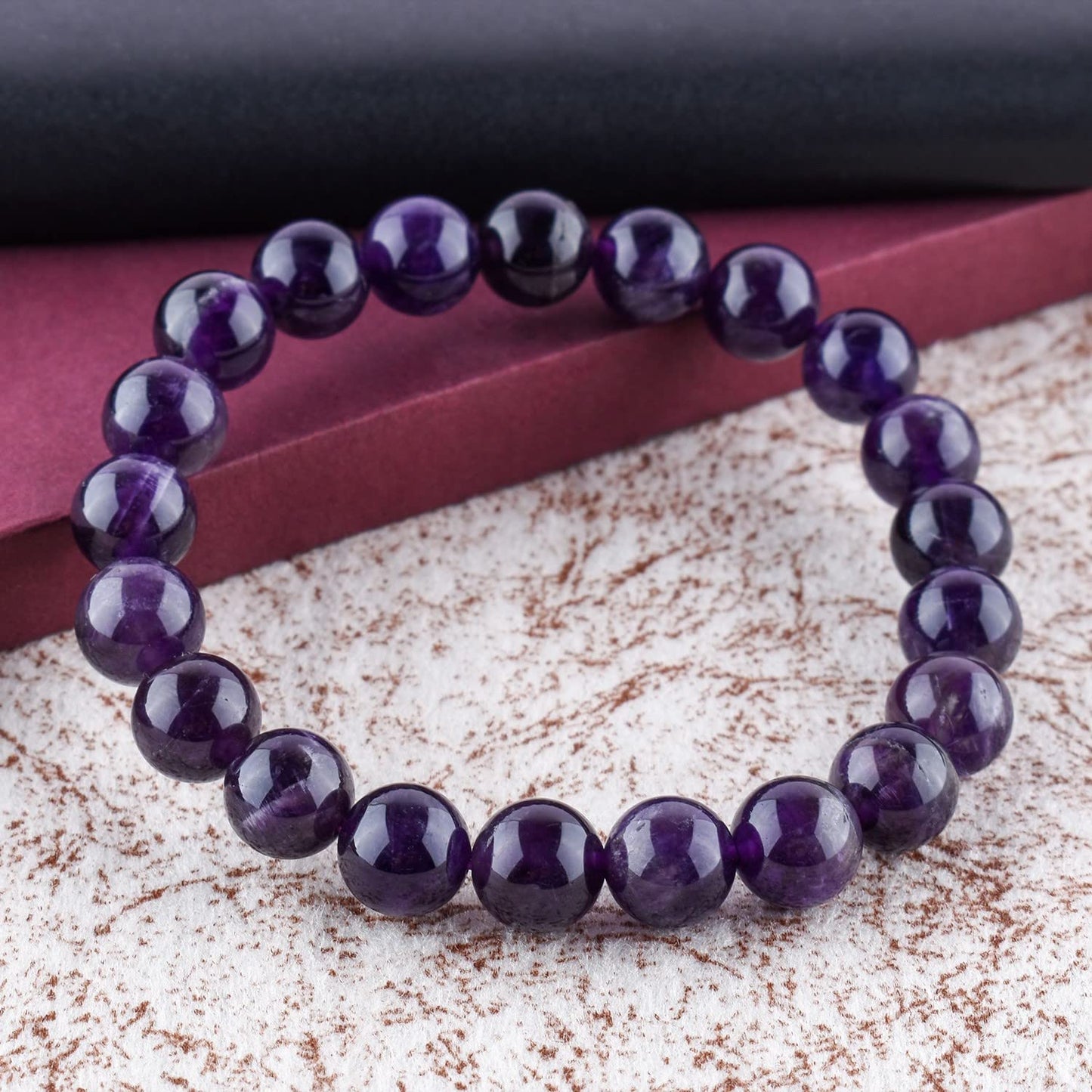 Purification Bracelet Handmade Natural Amethyst Gemstone Bracelet - Chakra Healing Crystals Stretchable Unisex Bracelet - February Birthstone - Genuine Stone Beaded Round Beads 10mm - Yoga - Bracelet