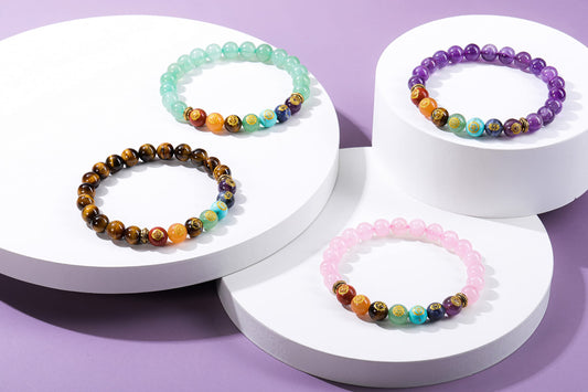 VadiForest Natural 8mm 7 Chakra Stone Crystal Bracelet Reiki Rose Quartz Healing Crystal Gemstone Beads Men Women Stretch Bracelet for Meditation