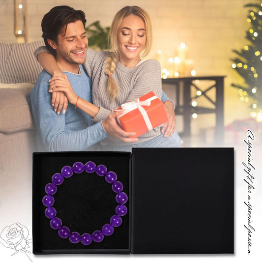 VDKIDKT Chakra Healing Bracelet 10mm Natural Amethyst Beads Bracelet for Women Men Stretchable Natural Crystal Bracelet Healing Anxiety Bracelets (Amethyst)