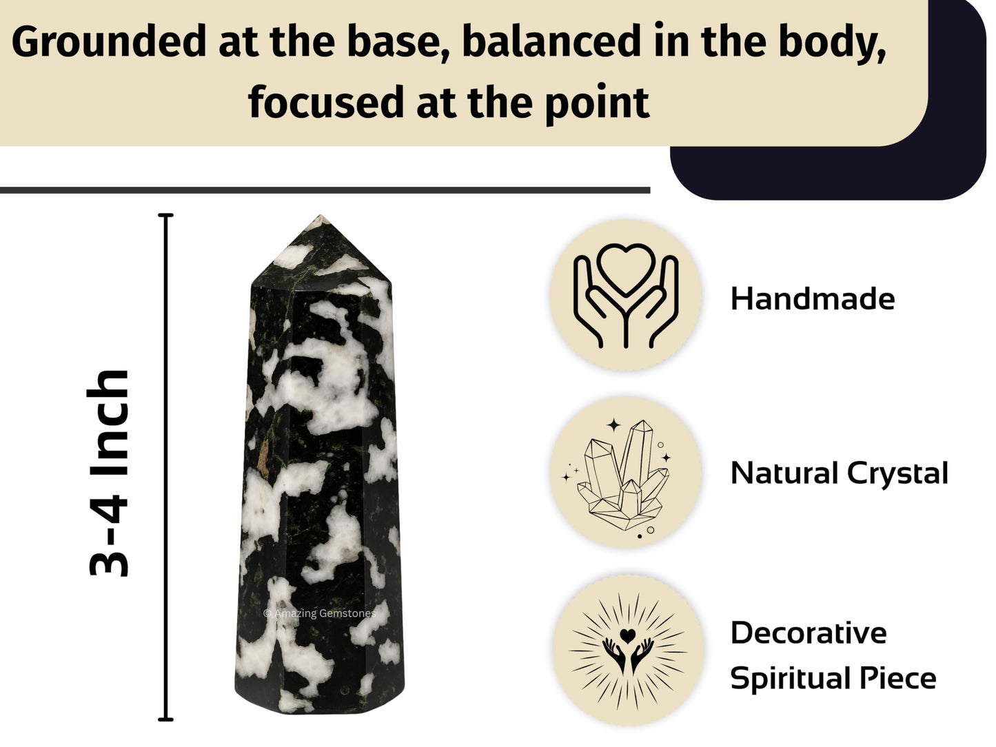 Amazing Gemstone Black and White Tourmaline Crystal Towers ~ Natural Healing Crystal Point Obelisk for Reiki Healing and Crystal Grid (3" to 4" INCH)