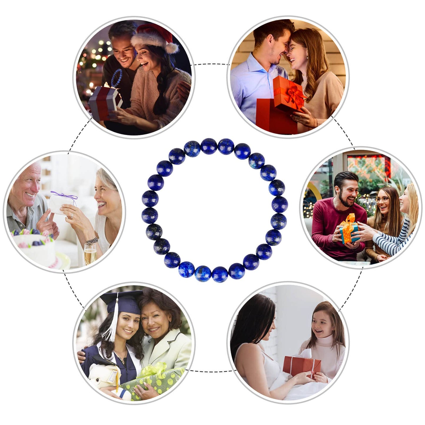 Lapis Lazuli Bracelet, Blue Stone Crystal Healing Gemstone Bracelets, Friendship Anxiety Chakra Beaded Protection Bracelet for Men Women Wealth oney Prosperity Feng Shui Good Luck Jewelry Handmade