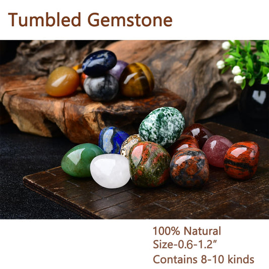 0.7Lb Natural Polished Gemstones and Rocks (25+PCs), Amethyst Cluster, Selenite & Tourmaline Included, Bulk Tumbled Crystals and Stone (0.6-1.2“ 320g)