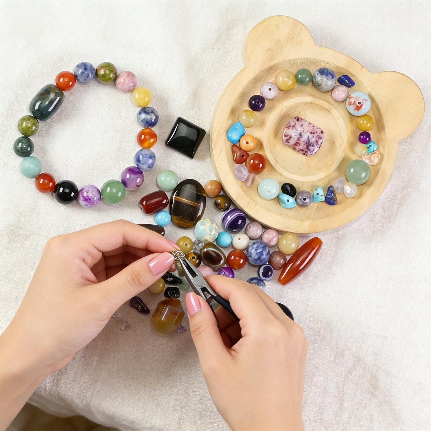 0.6lb Assorted Stone Beads for Jewelry DIY Making, Mixed Natural Chips Gemstone Crystal Beads for Crafts Bracelets Earrings Necklace, Colorful Round Stone Bead for Adults Women Beading Supplies