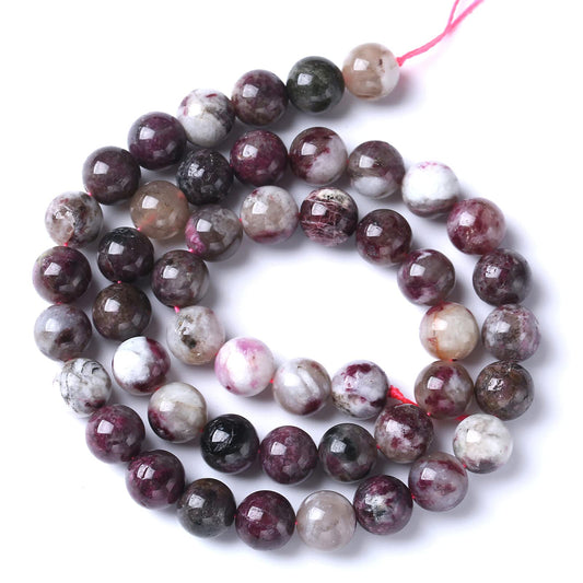 8MM 44PCS Natural Stone Colorful Tourmaline Gemstone Loose Beads for Jewelry Making DIY Bracelet Necklace 1 Strand