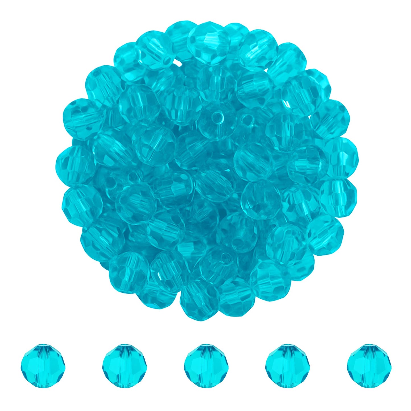 Mandala Crafts 8mm Turquoise Round Crystal Glass Beads, 250 Faceted Beads for Adult Jewelry Design, Fashion Accessories, and Decorative Applications