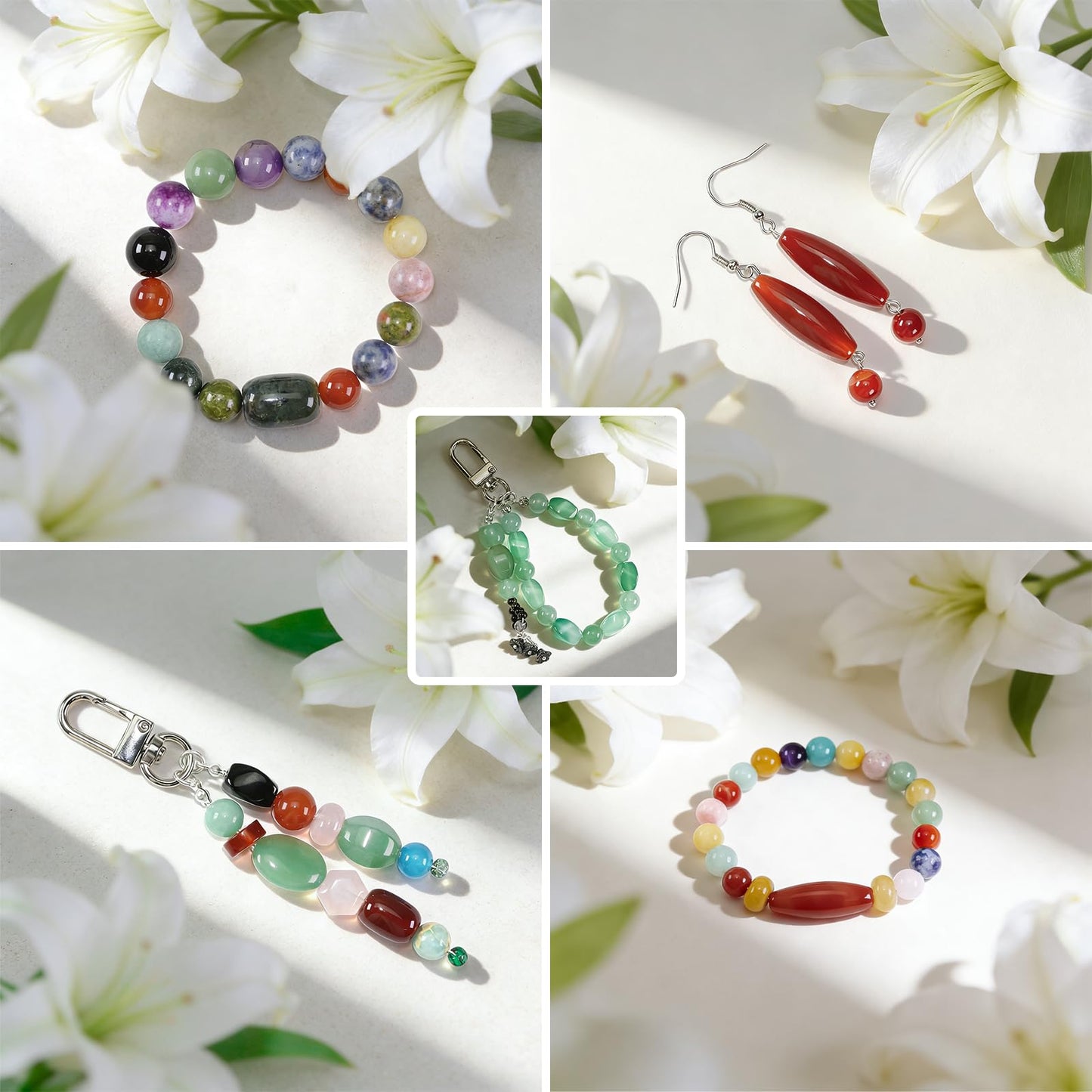 0.6lb Assorted Stone Beads for Jewelry DIY Making, Mixed Natural Chips Gemstone Crystal Beads for Crafts Bracelets Earrings Necklace, Colorful Round Stone Bead for Adults Women Beading Supplies