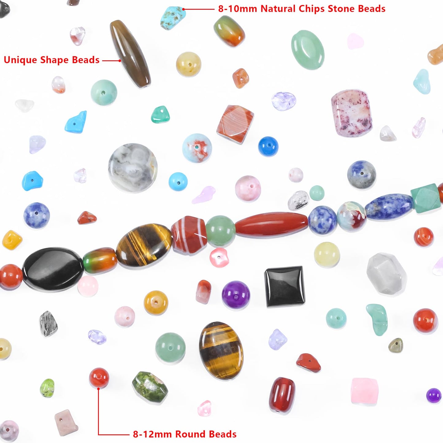 0.6lb Assorted Stone Beads for Jewelry DIY Making, Mixed Natural Chips Gemstone Crystal Beads for Crafts Bracelets Earrings Necklace, Colorful Round Stone Bead for Adults Women Beading Supplies