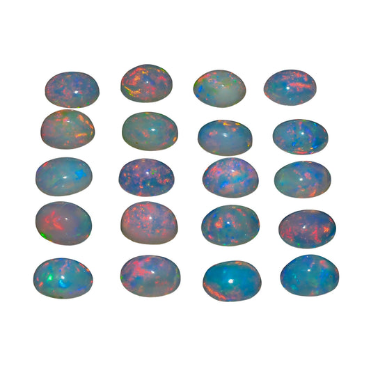(2 PCS, Oval 7x5) AURA GEMS Natural Ethiopian Opal Oval Cabochon, Opal Loose Gemstone For Jewelry Making, Fire Play Color Opal Oval Cabochon Cut All Calibrated Sizes