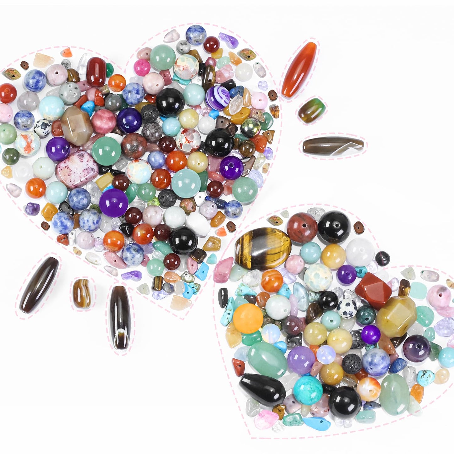 0.6lb Assorted Stone Beads for Jewelry DIY Making, Mixed Natural Chips Gemstone Crystal Beads for Crafts Bracelets Earrings Necklace, Colorful Round Stone Bead for Adults Women Beading Supplies