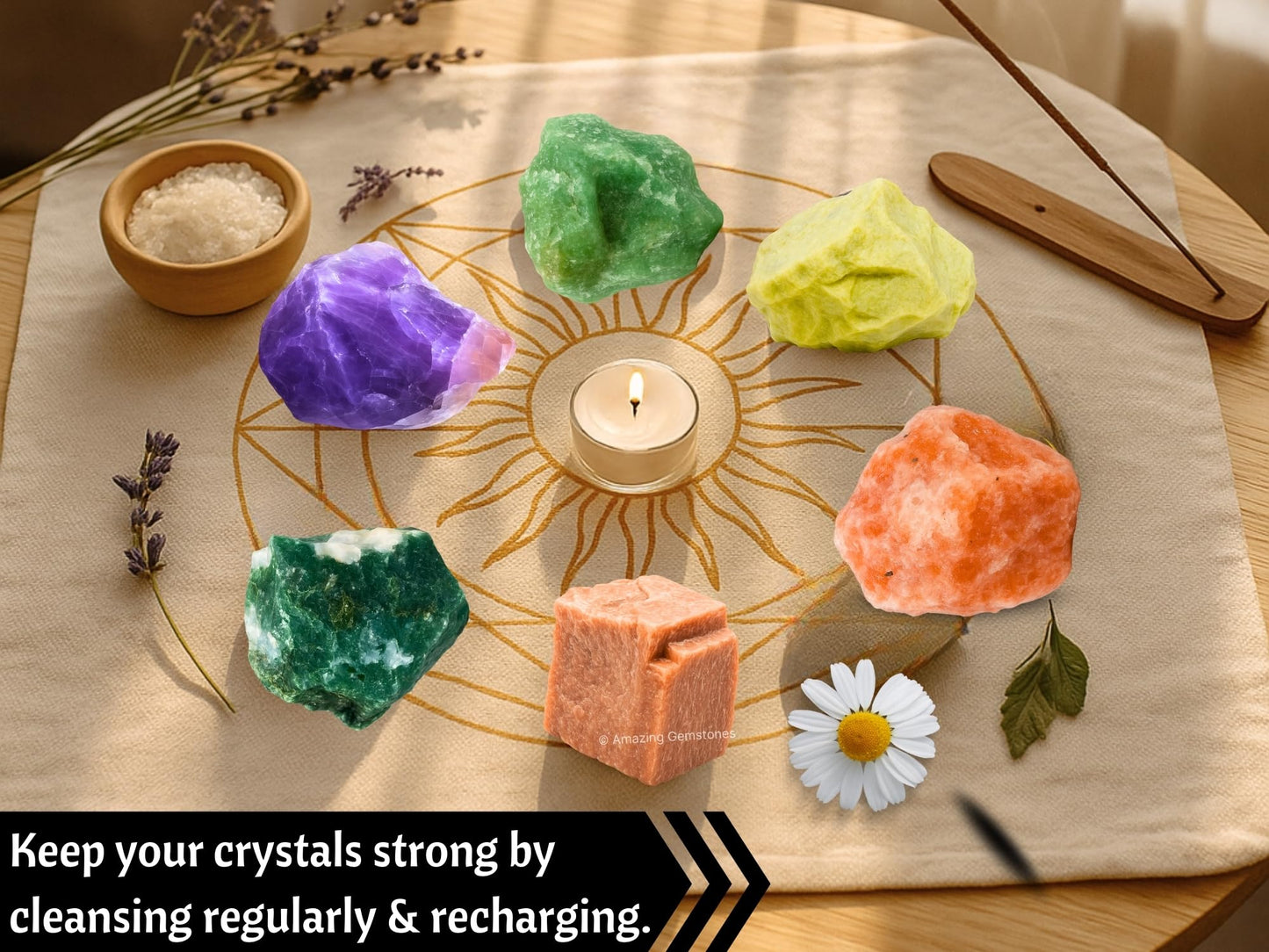 Amazing Gemstone Crystals for Retirement, Set of 6 Amethyst, Green Aventurine, Sunstone, Serpentine, Moss Agate and Peach Moonstone Healing Crystals and Stones