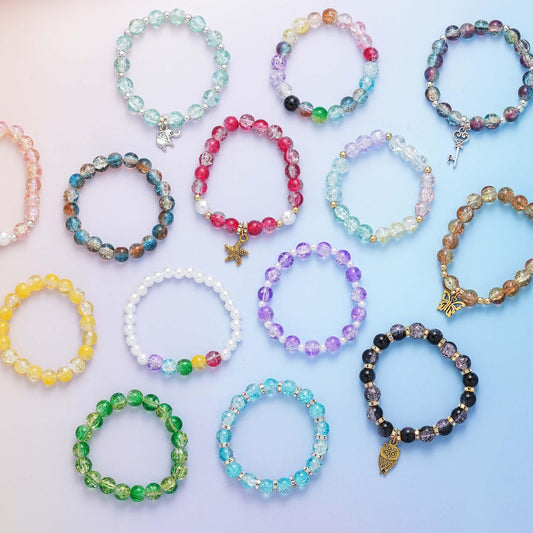 Xylise Glass Beads Bracelet Making Kit, 20 Colors 8mm Crackle Glass Beads for Jewelry Making, Crystal Glass Round Beads Friendship Bracelet kit for DIY Crafts Gifts