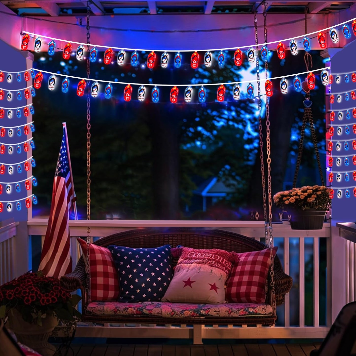 Pallerina 8.5Ft Waterproof Flag Slippers String Lights, 10 Multicolor Fairy Lights for 4th of July and Memorial Day Decorations