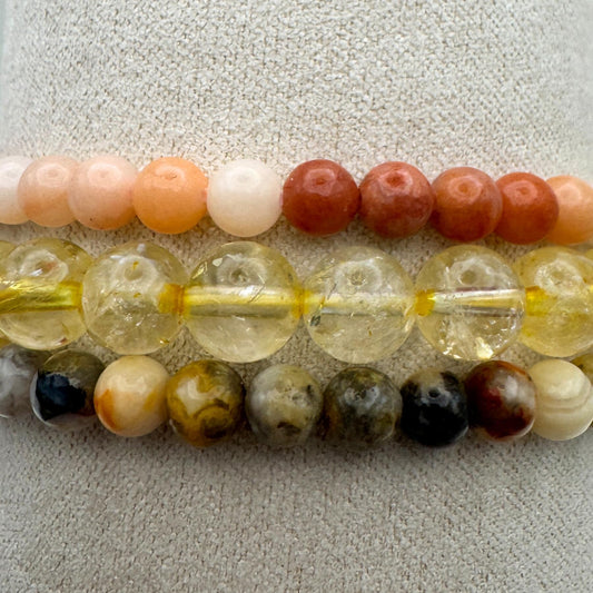 Joy Crystal Bracelet Stack 4mm – Healing Stone Beaded Bracelets – Orange Aventurine,Crazy Lace Agate, and Citrine, Spiritual Energy Jewelry for Motivation, Uplifting Energy, Abundance– Elastic, Unisex, Gift-Ready