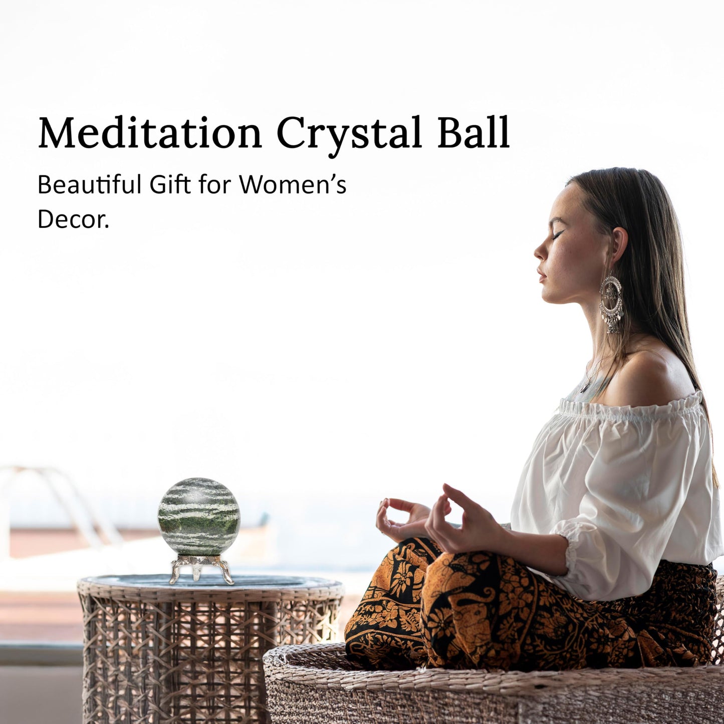 Crocon 45mm Swiss Opal Stone Sphere Ball with Metal Stand 1400+ Carats Gemstone Ball Healing Sphere Sculpture Figurine for Fengshui Divination Home Decoration Photography Crystal Sphere