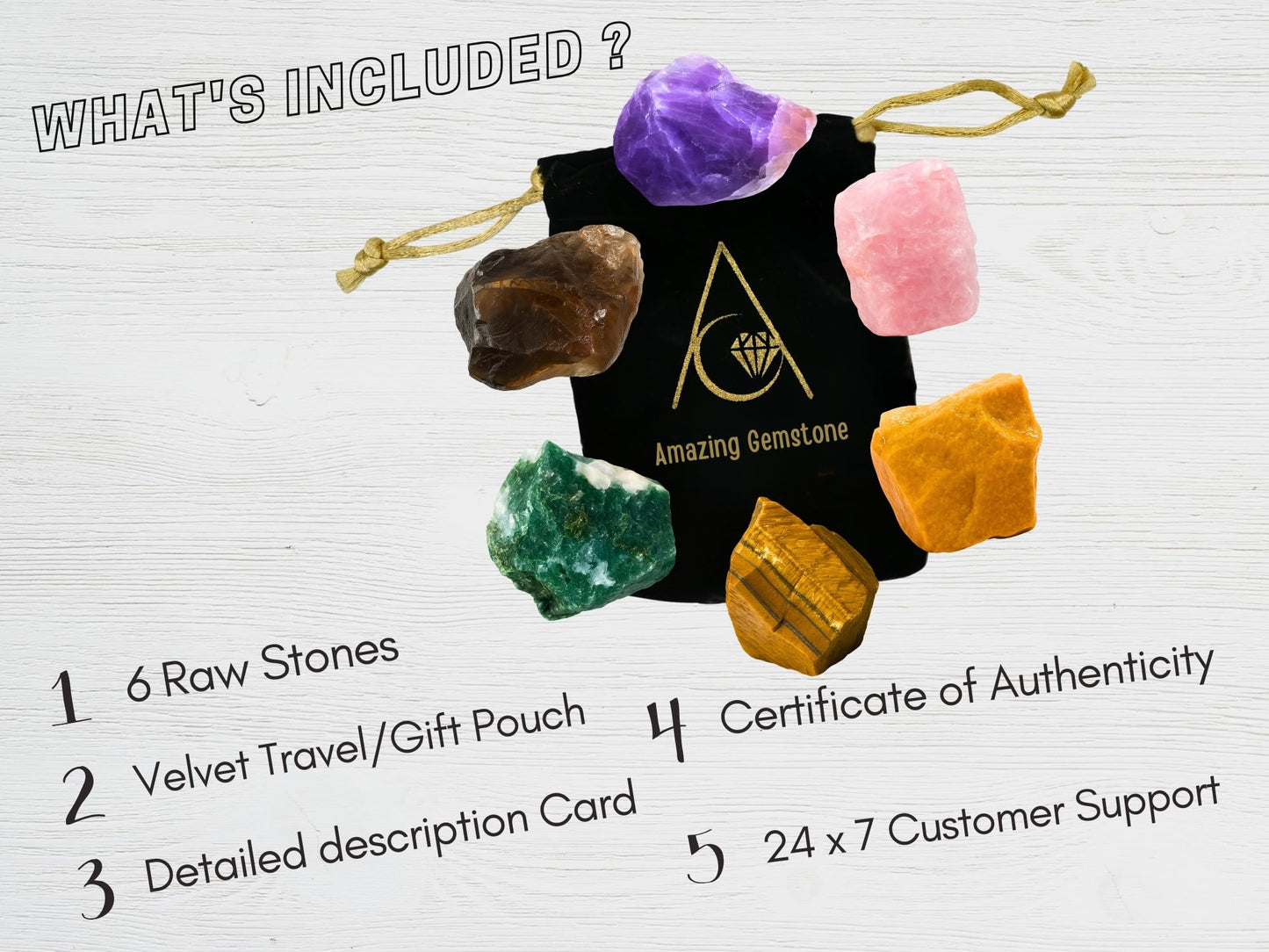 Amazing Gemstone Crystals to Help Quit Smoking Manifestation, Set of 6 Amethyst, Tiger Eye, Yellow Jasper, Rose Quartz, Smoky Quartz and Moss Agate Healing Crystals and Stones