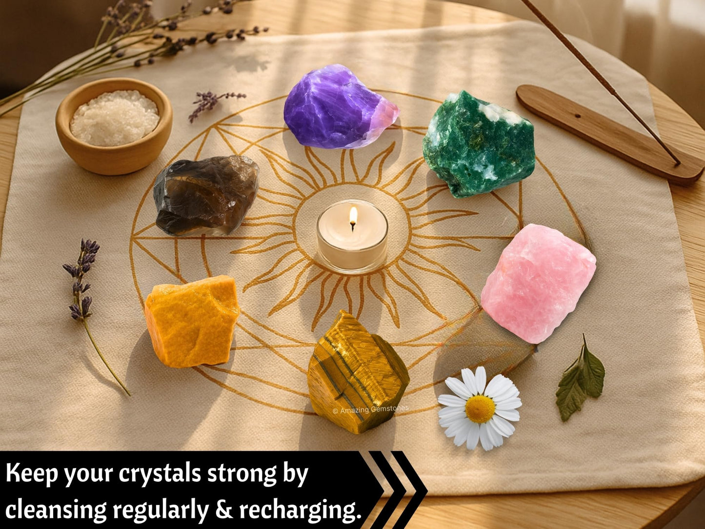 Amazing Gemstone Crystals to Help Quit Smoking Manifestation, Set of 6 Amethyst, Tiger Eye, Yellow Jasper, Rose Quartz, Smoky Quartz and Moss Agate Healing Crystals and Stones