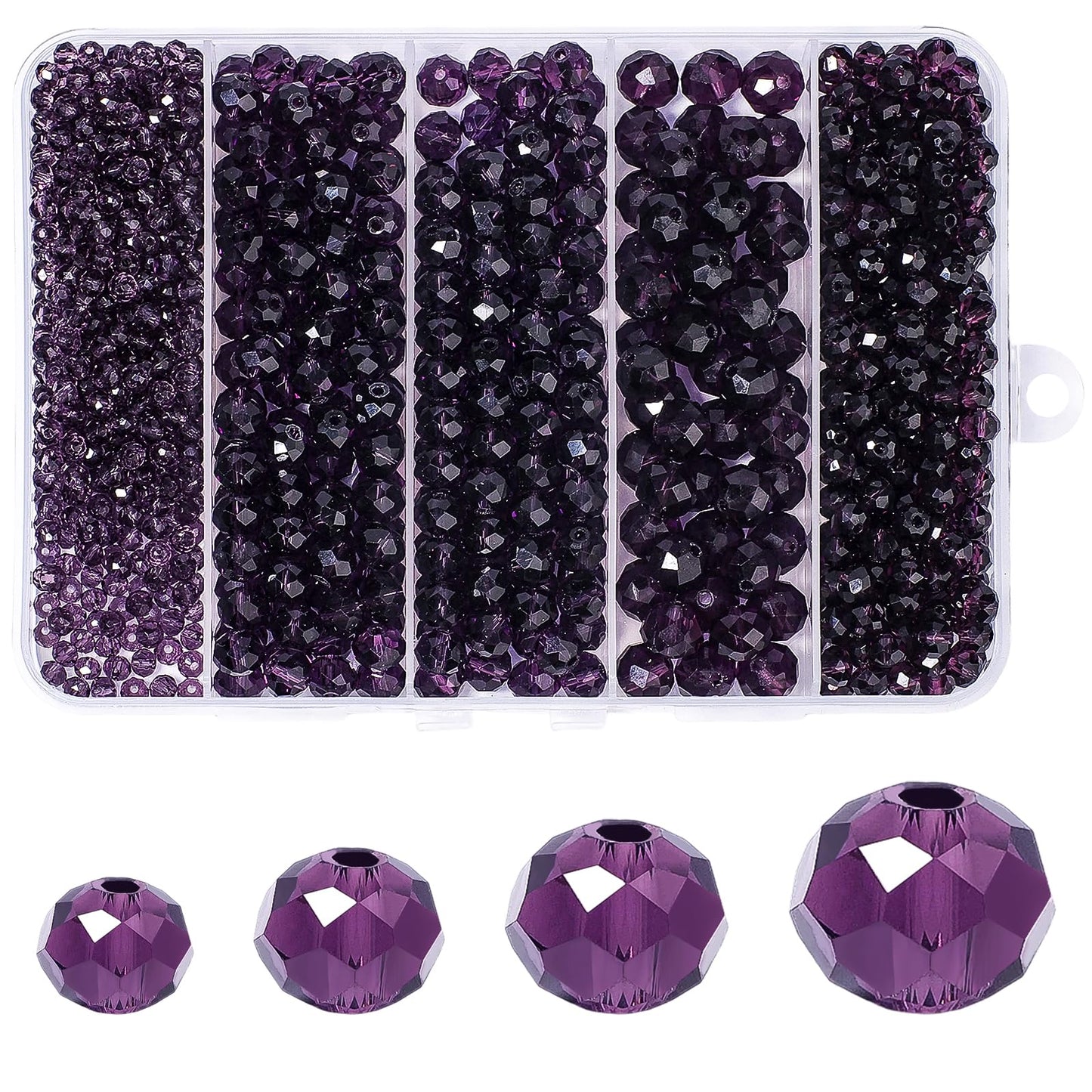 NITOPUPU 850Pcs 4/6/8/10mm Crystal Glass Beads for Jewelry Making Faceted Rondelle Flat Beads for Bracelets Necklace Earrings DIY Crafts(Purple Crystal Bead)