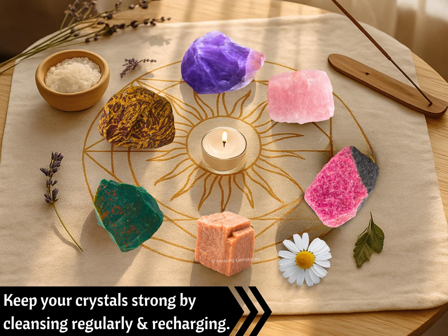 Amazing Gemstone Crystals for Pleasant Period Menstrual Cycle Menses, Set of 6 Blood Stone, Rose Quartz, Peach Moonstone, Mariyam Jasper and Rhodonite Healing Crystals and Stones