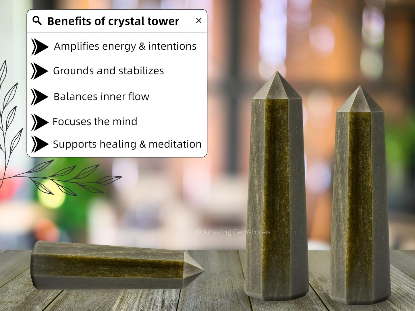 Amazing Gemstone Golden Sheen Obsidian Crystal Towers - Natural Healing Crystal Point Obelisk for Reiki Healing and Crystal Grid (3" to 4" INCH)