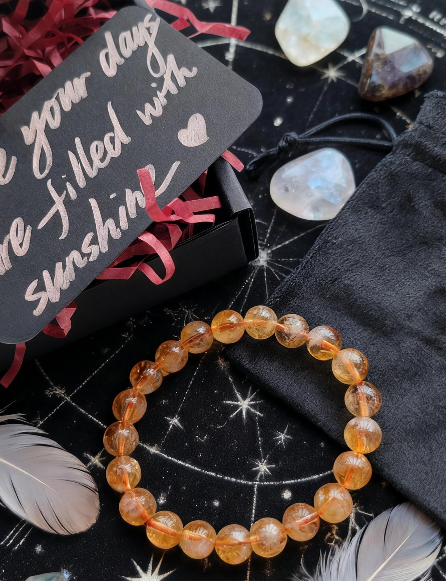 Silan's Yellow Phantom Quartz Bracelet for Women, Natural Crystal Stretch Elastic Adjustable Bracelet with Lucky Card, Gift for Her (9-10mm)