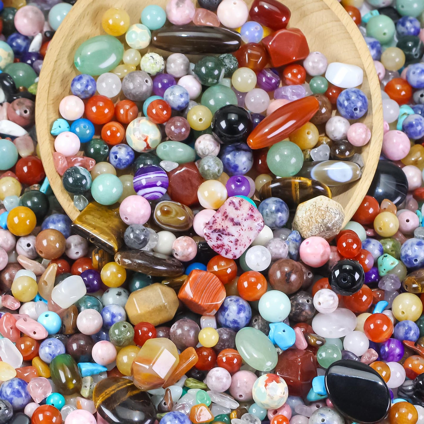 0.6lb Assorted Stone Beads for Jewelry DIY Making, Mixed Natural Chips Gemstone Crystal Beads for Crafts Bracelets Earrings Necklace, Colorful Round Stone Bead for Adults Women Beading Supplies