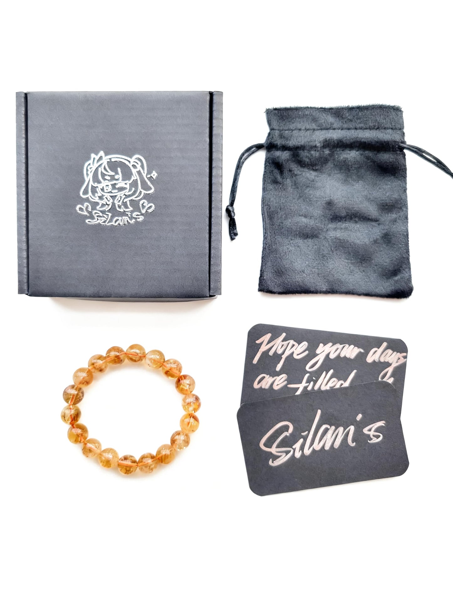 Silan's Yellow Phantom Quartz Bracelet for Women, Natural Crystal Stretch Elastic Adjustable Bracelet with Lucky Card, Gift for Her (9-10mm)