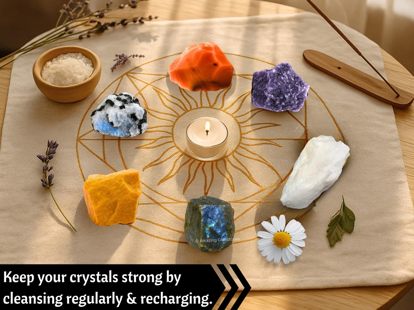 Amazing Gemstone Crystals for Teenagers Manifestation, Set of 6 Labradorite, Lepidolite, Rainbow Moonstone, Carnelian, White Agate and Yellow Jasper Healing Crystals and Stones