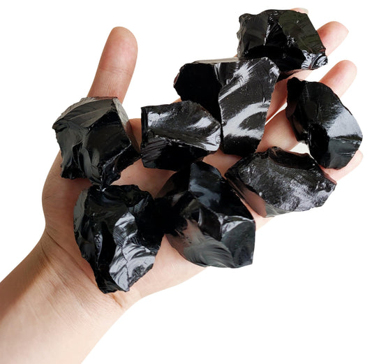 1 lb Rough Crystals Bulk Raw Black Obsidian Quartz Healing Stones for Tumbling, Wire Wrapping, Wicca Reiki,Meditation and Home Decor