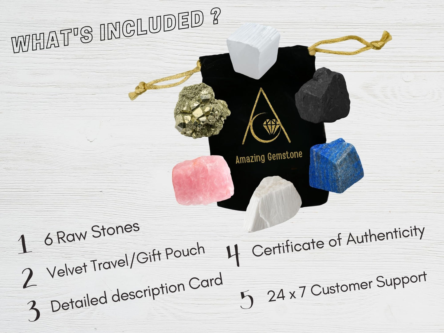 Amazing Gemstone Crystals for New Home Manifestation, Set of 6 Lapis Lazuli, Selenite, Shungite, Pyrite, Scolecite and Rose Quartz Healing Crystals and Stones
