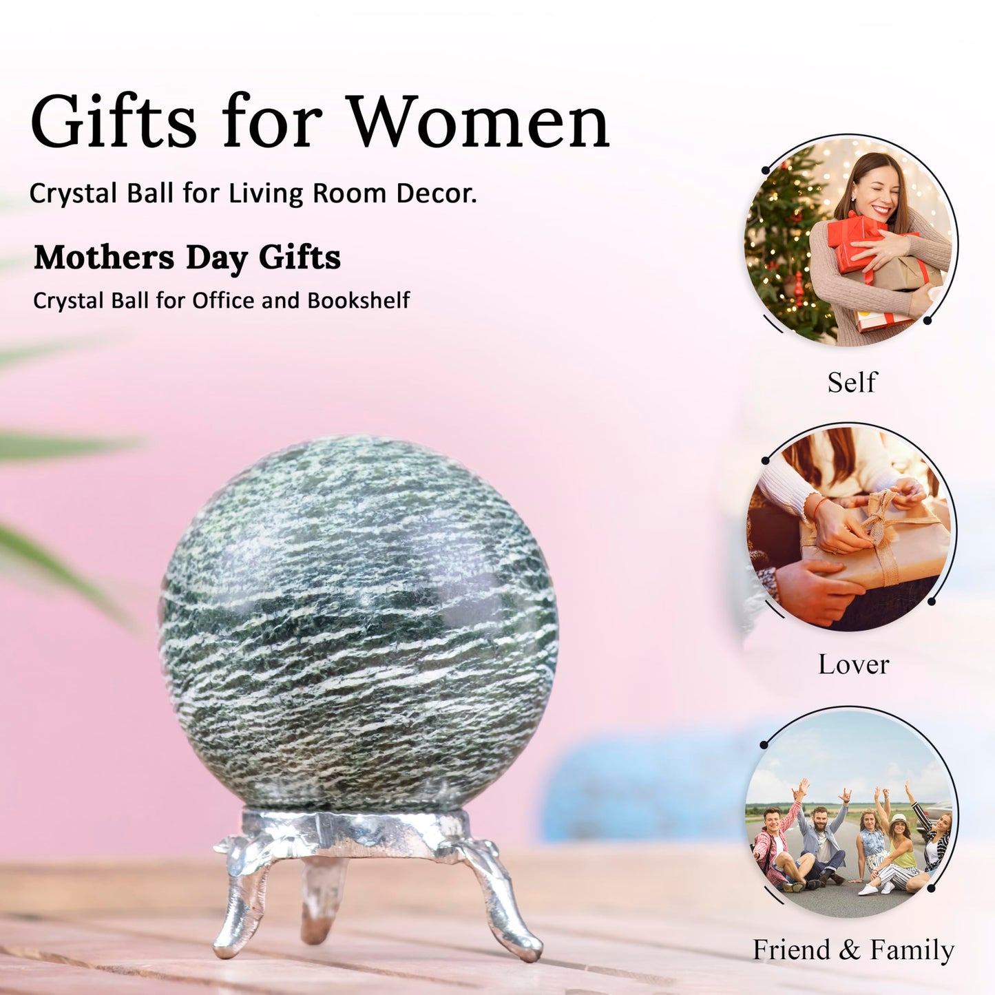 Crocon 45mm Swiss Opal Stone Sphere Ball with Metal Stand 1400+ Carats Gemstone Ball Healing Sphere Sculpture Figurine for Fengshui Divination Home Decoration Photography Crystal Sphere