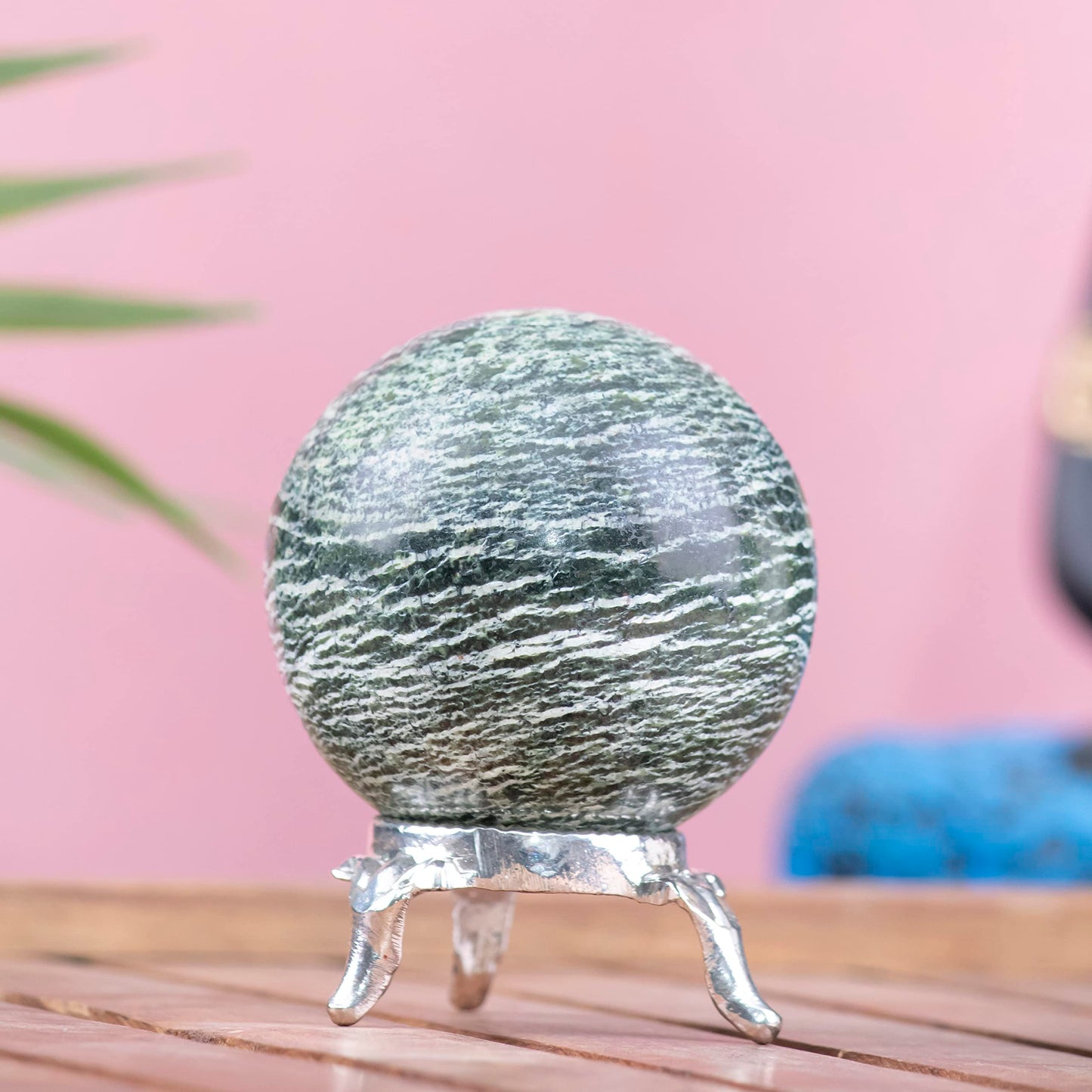 Crocon 45mm Swiss Opal Stone Sphere Ball with Metal Stand 1400+ Carats Gemstone Ball Healing Sphere Sculpture Figurine for Fengshui Divination Home Decoration Photography Crystal Sphere