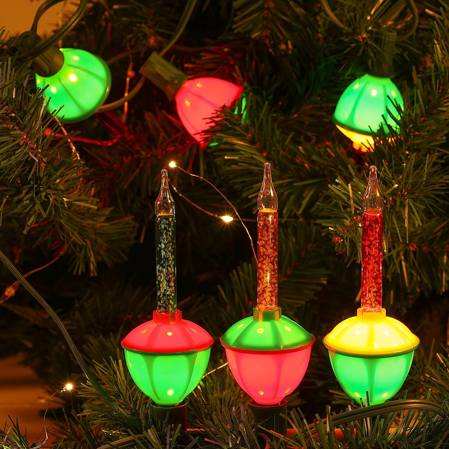 MOJIEZUO Christmas Bubble String Lights Set, 10 Lights, 9.8Ft, Multicolor, C7 E12 Base, Plastic, Vintage Holiday Decorations