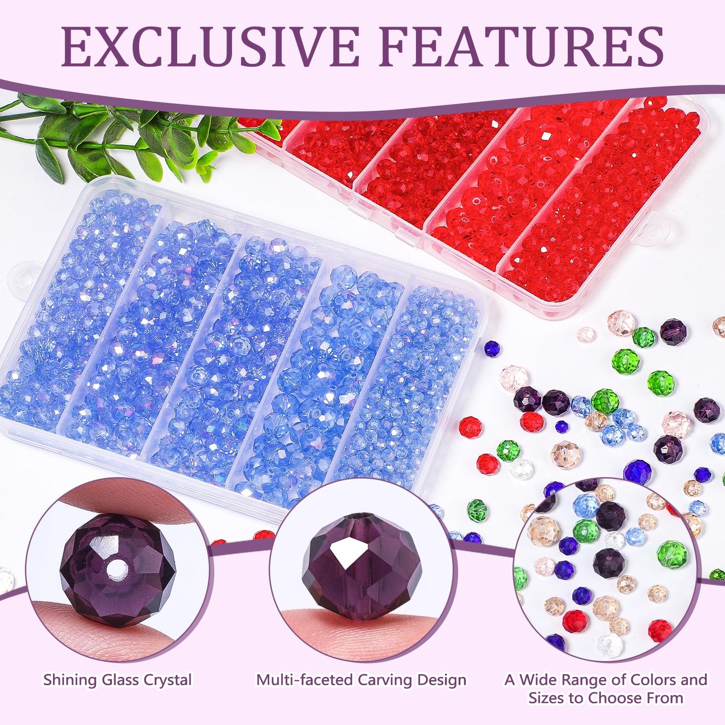 NITOPUPU 850Pcs 4/6/8/10mm Crystal Glass Beads for Jewelry Making Faceted Rondelle Flat Beads for Bracelets Necklace Earrings DIY Crafts(Purple Crystal Bead)