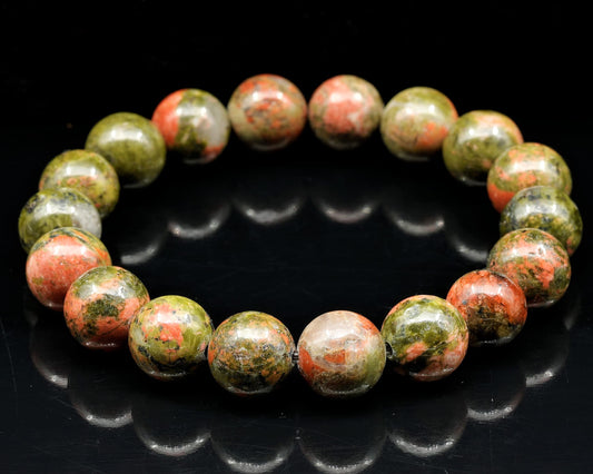 ElisaJewelryArt Unakite Beaded Stretch Bracelet for Men & Women | Handmade Natural Stone Jewelry with 8mm Unakite Beads | Scorpio Zodiac Chakra Elastic Bracelet | Balance Renewal Gift