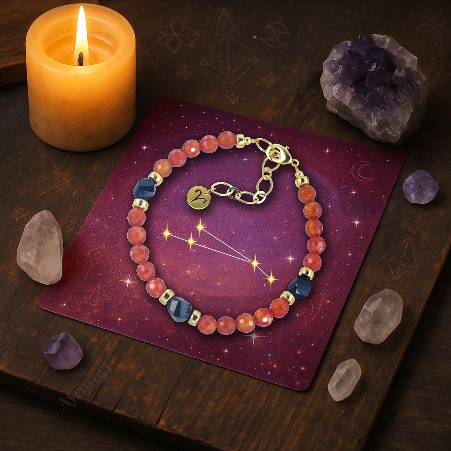 Ayriwoyi Aries Zodiac Bracelet for Women Carnelian Black Obsidian Healing Stone Beaded Bracelet Constellation Horoscope Jewelry Gifts for Women