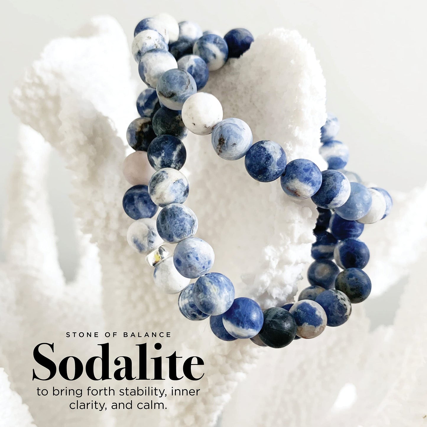 Joyfulmuze Genuine Sodalite Bracelet, Blue And White Spiritual Chakra Stone, Handmade Stretch Jewelry For Women And Men, 8mm Beads Fit 7-8 inch Wrist (Sodalite-Silver)