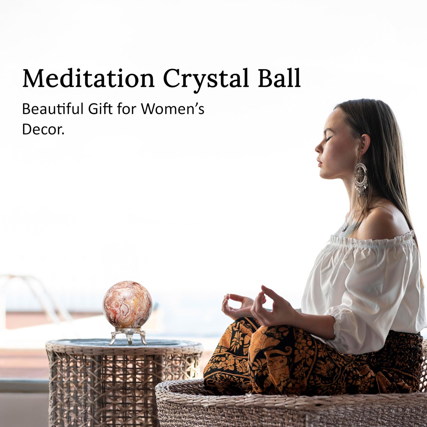 Crocon 45mm Rosetta Jasper Stone Sphere Ball with Metal Stand 1400+ Carats Gemstone Ball Healing Sphere Sculpture Figurine for Fengshui Divination Home Decoration Photography Crystal Sphere