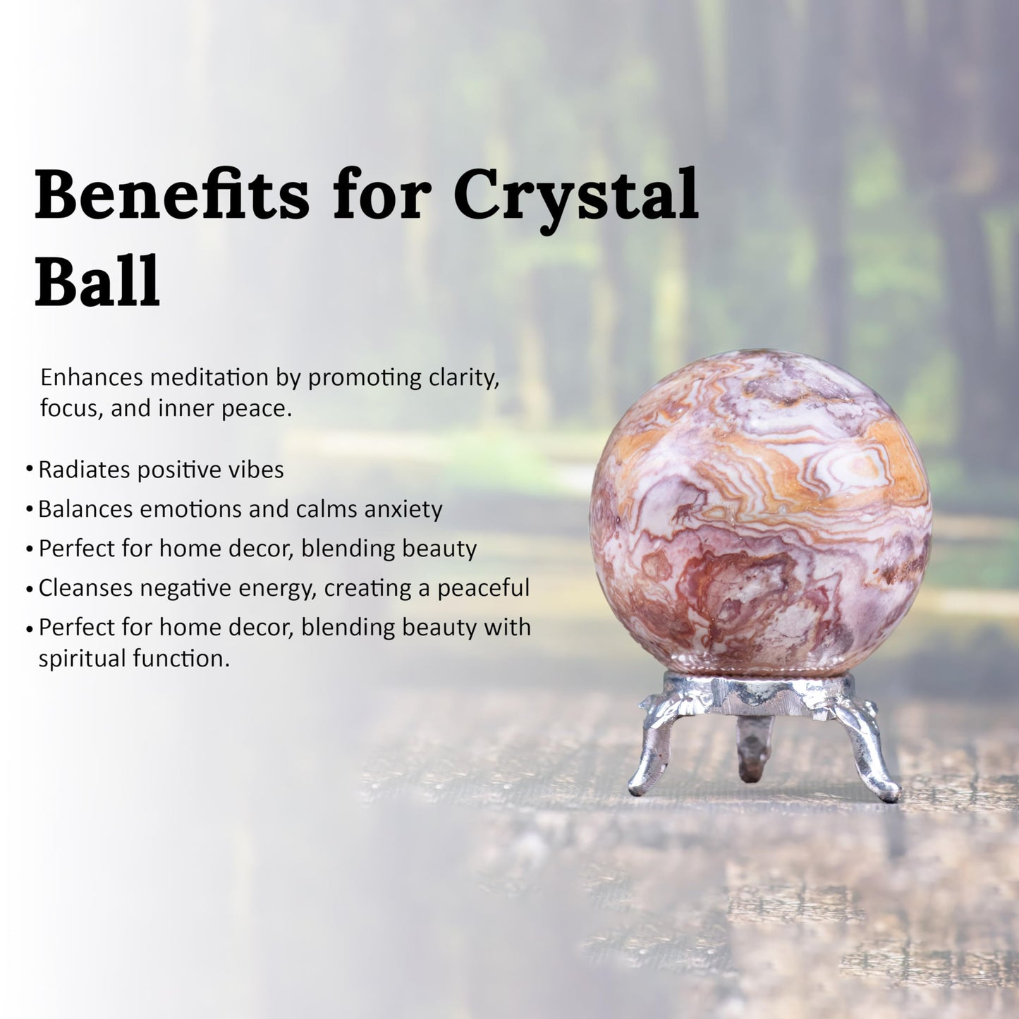Crocon 45mm Rosetta Jasper Stone Sphere Ball with Metal Stand 1400+ Carats Gemstone Ball Healing Sphere Sculpture Figurine for Fengshui Divination Home Decoration Photography Crystal Sphere