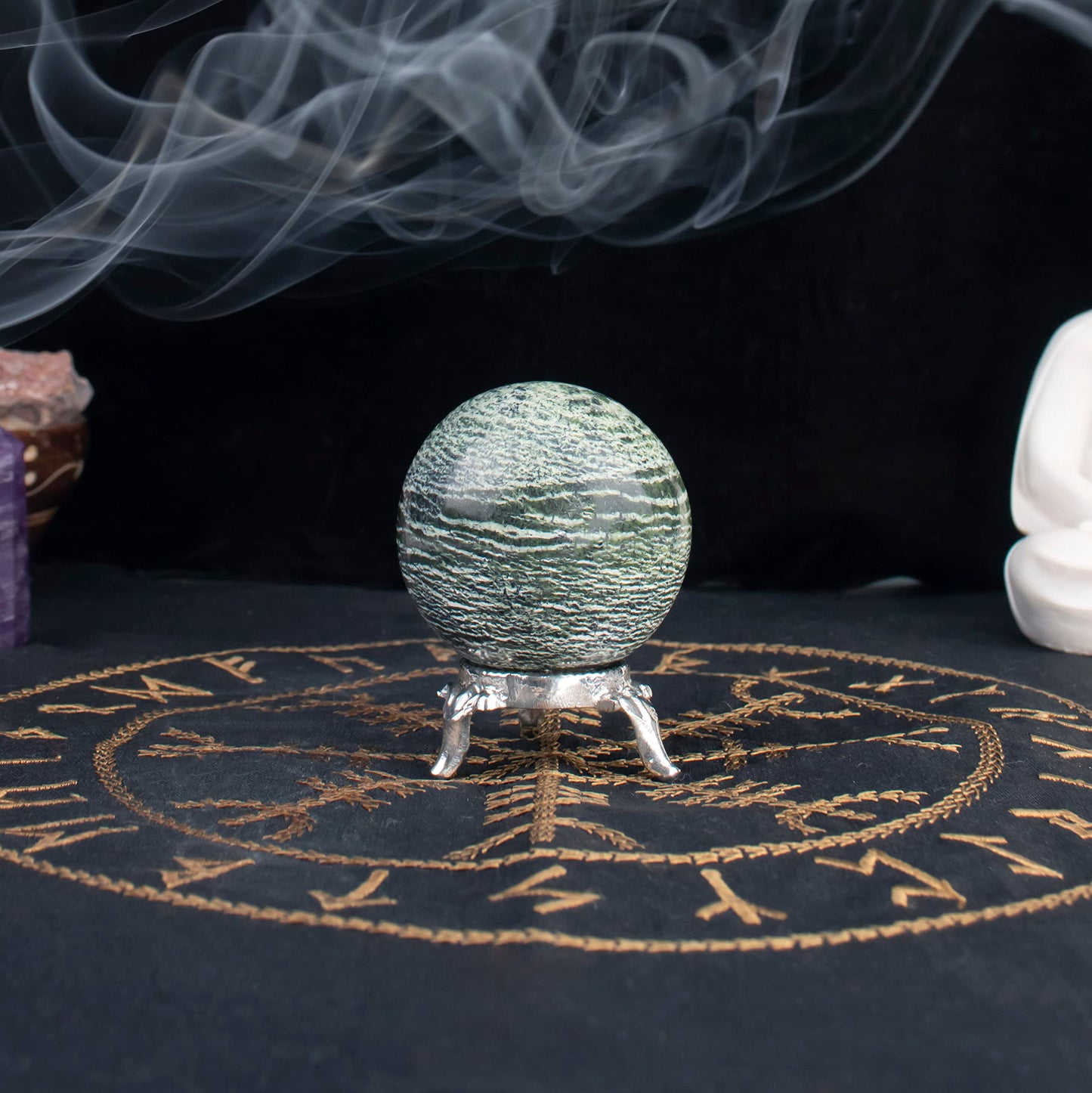Crocon 45mm Swiss Opal Stone Sphere Ball with Metal Stand 1400+ Carats Gemstone Ball Healing Sphere Sculpture Figurine for Fengshui Divination Home Decoration Photography Crystal Sphere