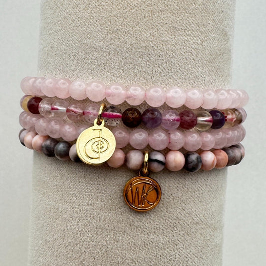 Love Crystal Bracelet Stack 4mm – Healing Stone Beaded Bracelets – Rose Quartz, Pink Zebra, and Mixed Light Stones, Spiritual Energy Jewelry for Unconditional Love, Joyful Comfort, Harmony – Elastic, Unisex, Gift-Ready